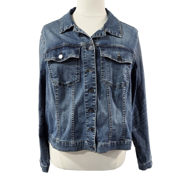 Kut from the Kloth Classic Denim Jean Button-Up Jacket Cropped Stretch - Picture 1 of 10